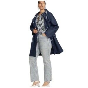 NWT J. Crew Double Breasted Rain Coat Navy Blue Sz XS Hooded Waterproof Jacket
